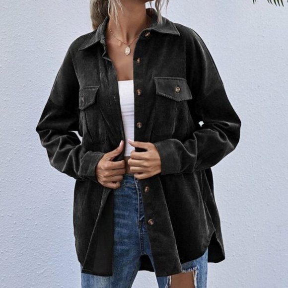 CASUAL DOLLZ BLACK Boyfriend oversized Button Fron - Picture 4 of 7